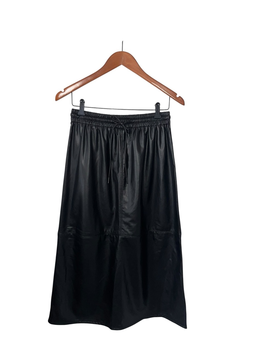 Simply Vera Vera Wang Black Faux Leather Drawstring Midi Skirt
